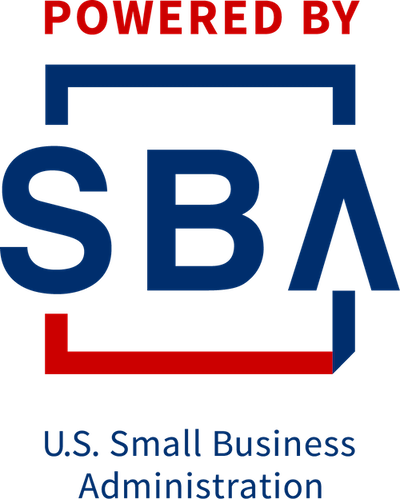 Powered By Small Business Administration logo in blue and red